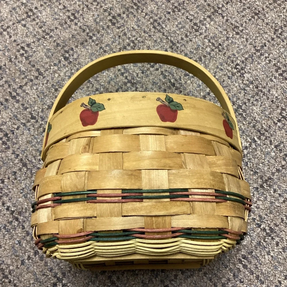Handwoven Wooden Basket with Apple Design